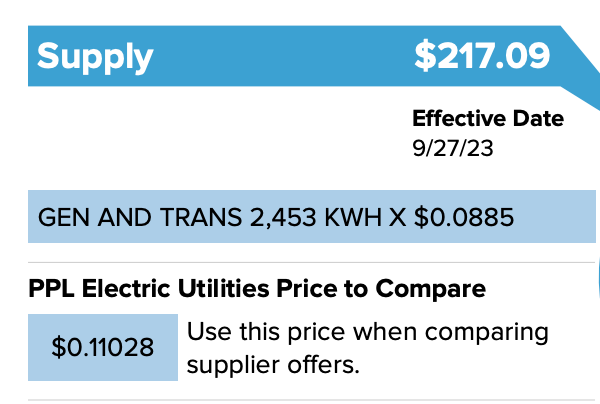 PPL Supply charges and price to compare